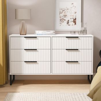 Fluted White Matt 6 Drawer Midi Chest