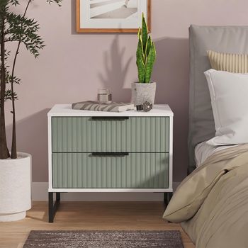 Fluted Reed Green and White Matt 2 Drawer Midi Chest