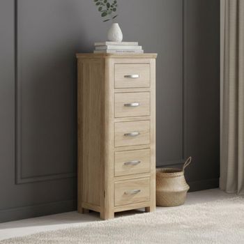 Treviso Curved Oak 5 Drawer Narrow Chest