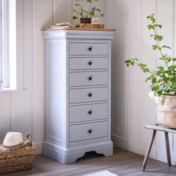 Chantilly Grey Painted Wood 6 Drawer Tall Chest