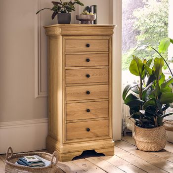Bordeaux Natural Oak 6 Drawer Tall Chest