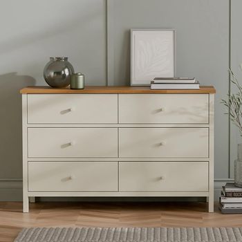 Coxmoor Ivory Painted Oak Top 6 Drawer Wide Chest