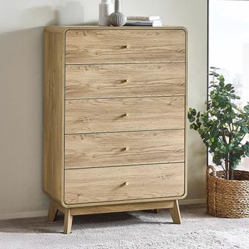 Ingrid Natural Oak 5 Drawer Tall Chest