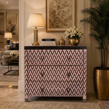 Zaza Black Wood 3 Drawer Geometric Design Chest
