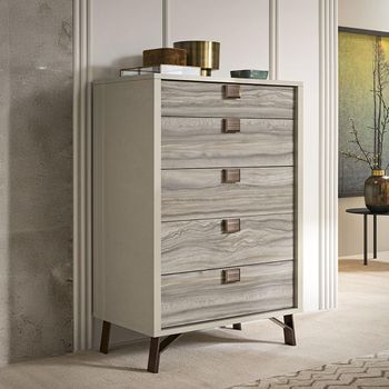 Jupiter Italian Eco Stone and High Gloss Pearl Line Narrow 5 Drawer Chest