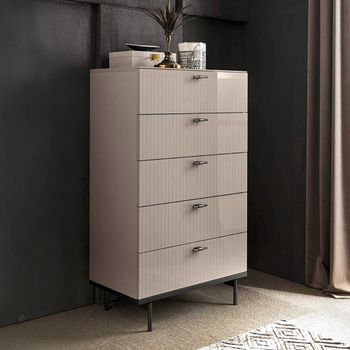 Claire Italian Fluted Pearl Line Eco Veneer High Gloss and Black Narrow 5 Drawer Chest