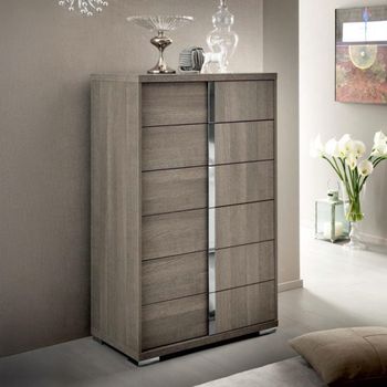 Tivoli Italian Grey Wood 6 Drawer Tall Chest