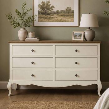 Camille Ivory 6 Drawer Wide French Style Chest