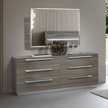 Kroma Italian Venetian Grey 6 Drawer Wide Chest
