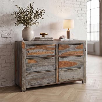 Goa Dark Sheesham Wood 6 Drawer Wide Chest