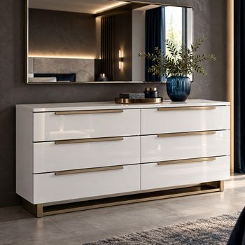 Smart Italian White 6 Drawer Wide Chest