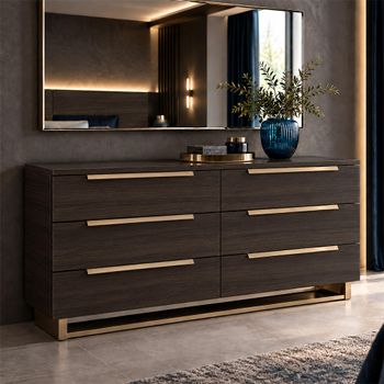 Smart Italian Walnut 6 Drawer Wide Chest