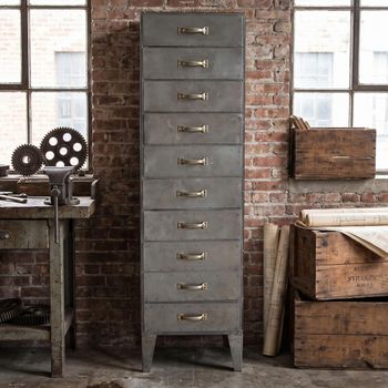 Tallboy Multi Drawer Grey Metal 7 Drawer Industrial Chest