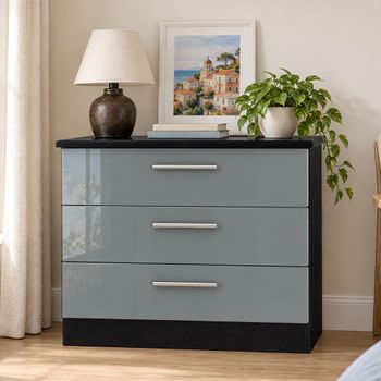 Knightsbridge Grey Gloss and Black 3 Drawer Small Chest