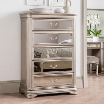 Jessica Champagne Mirrored 5 Drawer Tall Chest