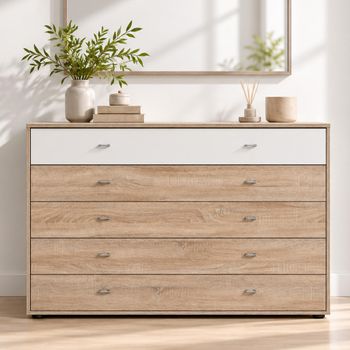 Tokio Rustic Oak 5 Drawer Chrome Handle Chest