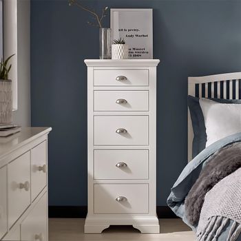 Hampstead White 5 Drawer Tall Chest
