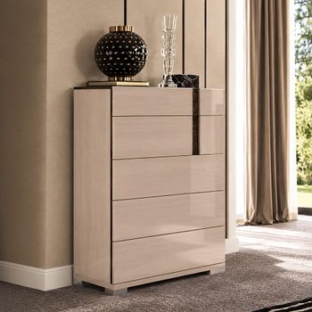Teodora Italian Cream Gloss 5 Drawer Tall Chest
