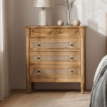 Bellecour Rattan and Teak Wood 3 Drawer Narrow Chest