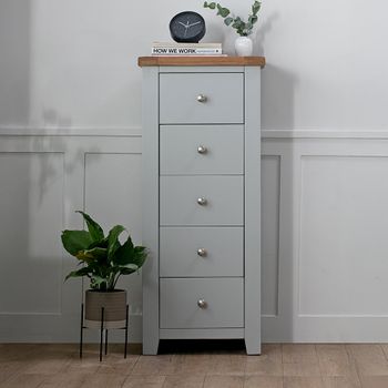 Melbourne French Grey Painted 5 Drawer Tall Chest