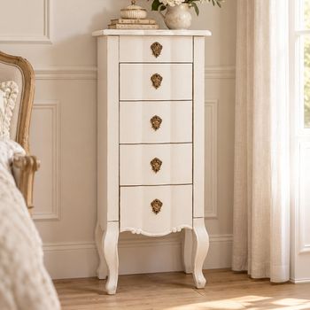 Loire White 5 Drawer Narrow Chest