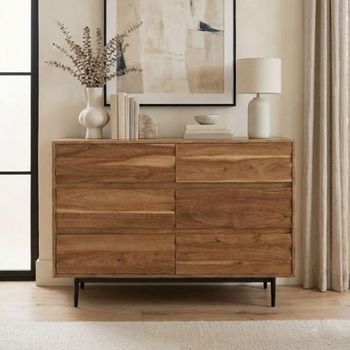 Woodland Natural Acacia Wood 6 Drawer Wide Chest 