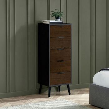 Alba Black and Walnut 5 Drawer Narrow Chest