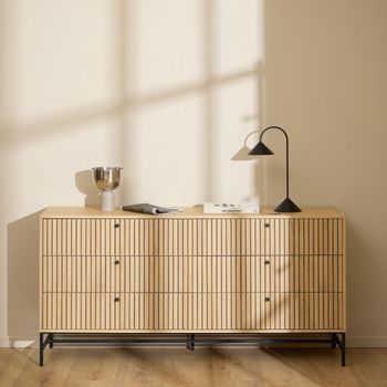 Albany Oak Ribbed 6 Drawer Wide Chest