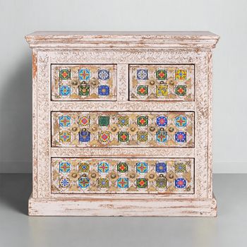 Awendaw White Washed Mango Wood 2+2 Drawer Chest