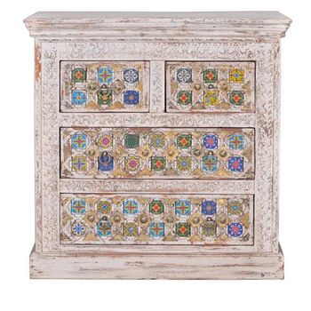 Awendaw White Washed Mango Wood 2+2 Drawer Chest