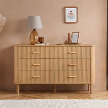 Axel Curved Oak Fluted 6 Drawer Wide Chest