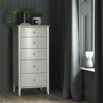 Whitby Scandi Oak and Soft Grey 5 Drawer Chest