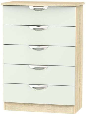 Camden Cashmere Gloss and Oak 5 Drawer Chest