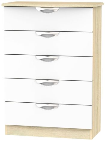 Camden White Gloss and Oak 5 Drawer Chest