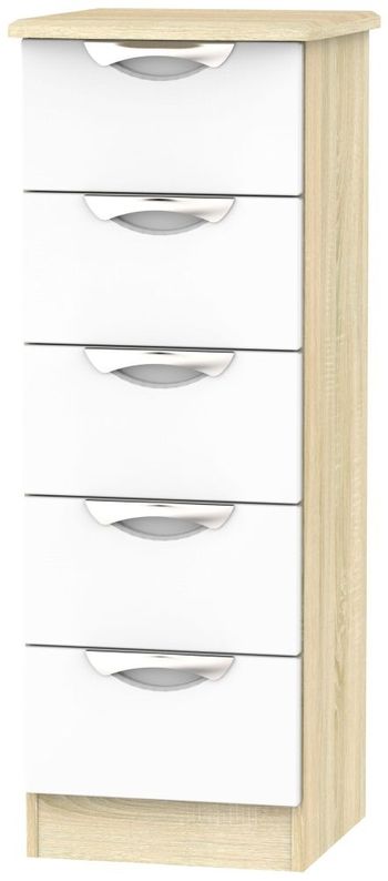 Camden White Gloss and Oak 5 Drawer Narrow Chest