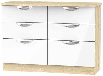 Camden White Gloss and Oak 6 Drawer Midi Chest
