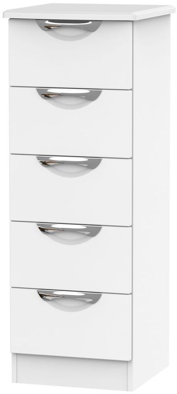Camden White Matt Narrow 5 Drawer Chest