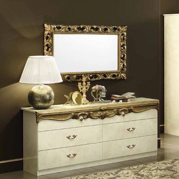 Barocco Italian Ivory and Gold 6 Drawer Double Dresser