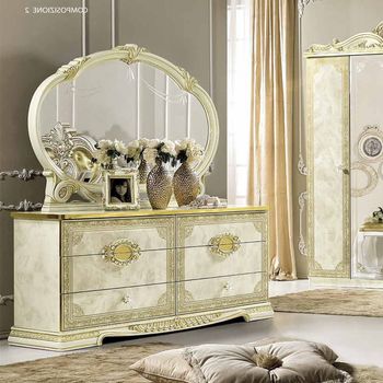 Leonardo Italian Ivory Gloss and Gold 6 Drawer Double Dresser