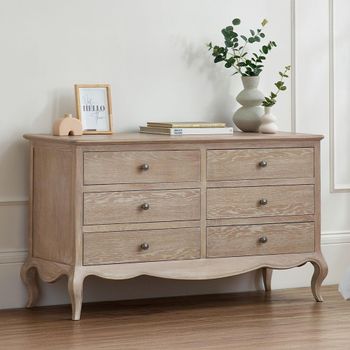 Camille Oak 6 Drawer Wide French Style Chest