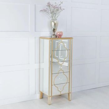 Casablanca Gold Trim Mirrored Narrow 5 Drawer Chest