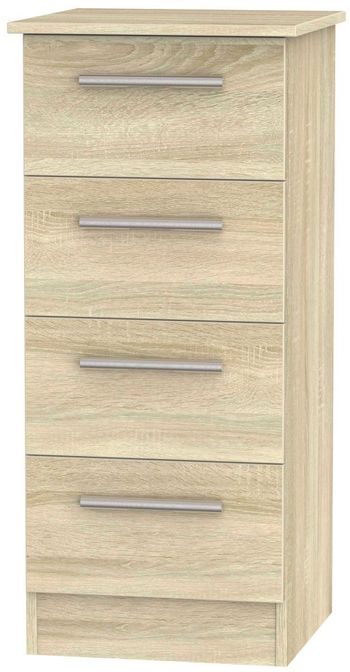 Contrast Oak 4 Drawer Tall Narrow Chest