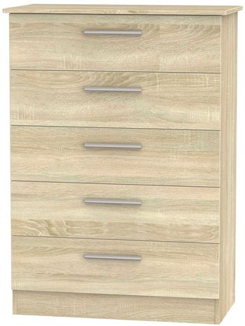 Contrast Oak 5 Drawer Chest