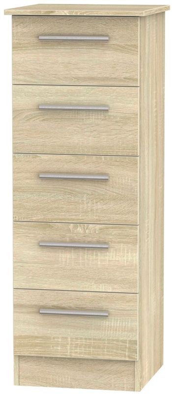 Contrast Oak 5 Drawer Tall Narrow Chest