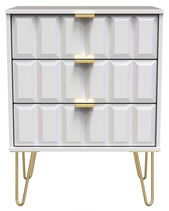 Cube Midi White 3 Drawer Chest with Gold Hairpin Legs