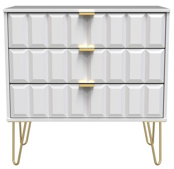 Cube White 3 Drawer Small Chest with Gold Hairpin Legs
