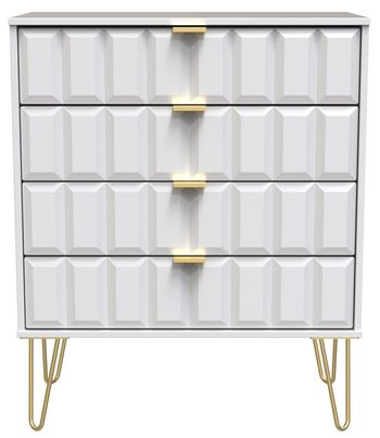 Cube White 4 Drawer Chest with Gold Hairpin Legs