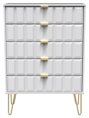 Cube White 5 Drawer Chest with Gold Hairpin Legs