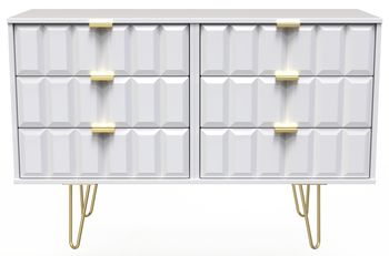 Cube Midi White 6 Drawer Chest with Gold Hairpin Legs