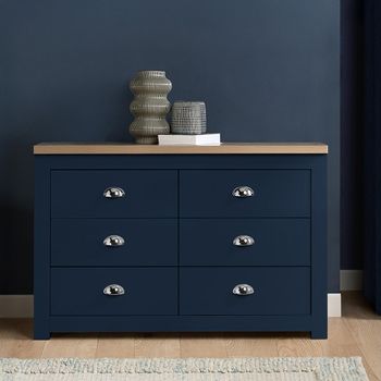 Highgate Navy Blue Painted 6 Drawer Wide Chest